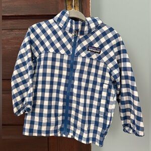 Patagonia Like New High Sun Jacket in blue gingham, 6-12 months